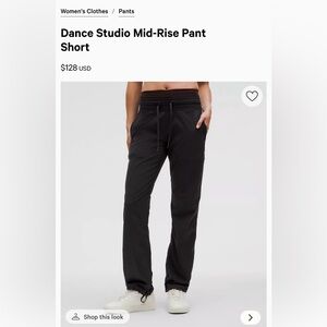 Lululemon Dance Studio Mid-Rise Pant -
Short - Black